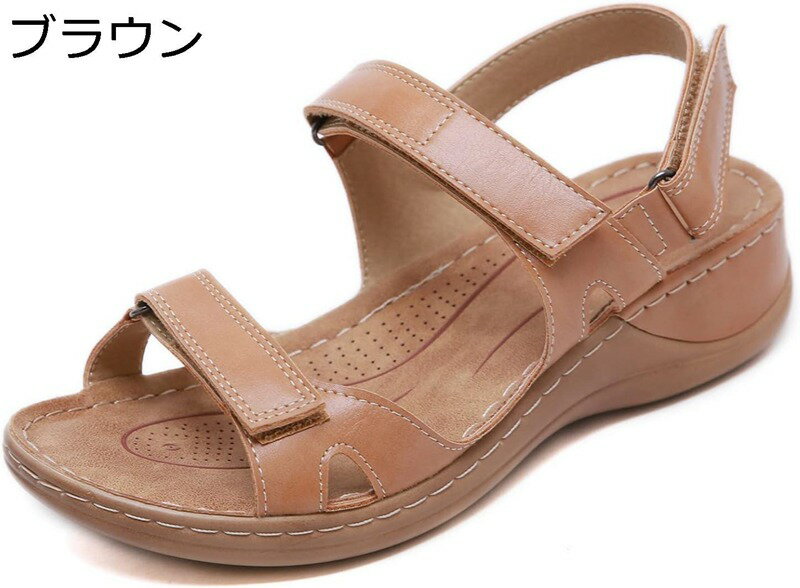 大きいサイズ スポーツサンダル サンダル フラット レディース オープントゥ 面ファスナー 無地 puレザー 夏 耐摩耗性 通気 防滑 コンフォート 脱ぎ履き便...