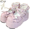 ロリータパンプス レディース 厚底パンプス アンクルストラップ レース フリル 蝶結び 可愛い バックル サブカル系 お嬢様風 地雷系 ロリータシューズ メイド靴 ラウンドトゥ コスプレ ハロウィン