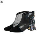 サンダルブーツ メッシュ ラインストーン ダイヤ式 レディース スパンコール ショートブーツ 短靴 サマーブーツ ジップアップ スクエアヒール ミドルヒール 美脚 エレガント 夏 日常 普段用