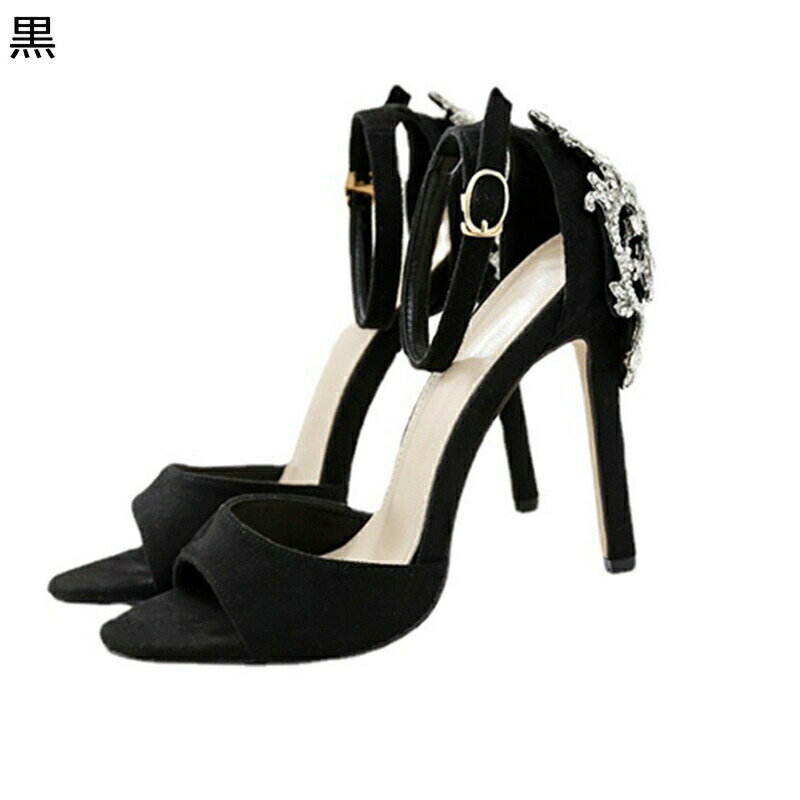 レディース ストライプサンダル ハイヒール セパレートサンダル 11cmヒール ビジュー飾り キラキラ 身長アップ フェミニン パンプス 夏 エレガント 通勤通学 宴会 履きやすい ファッション