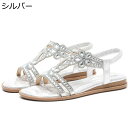 サンダル 大きいサイズ レディース オープントゥ フラット スリッポン ビジュー飾り キラキラ ボヘミアン メタリック オシャレ 耐摩耗性 通気 防滑 ビーチサンダル 脱ぎ履き便利 夏 レジャー