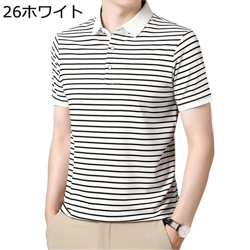 ポロシャツ メンズ 半袖 ビジネスシャツ tシャツ ストライプシャツ 韓国風 薄手 吸汗速乾 ゆったり お..