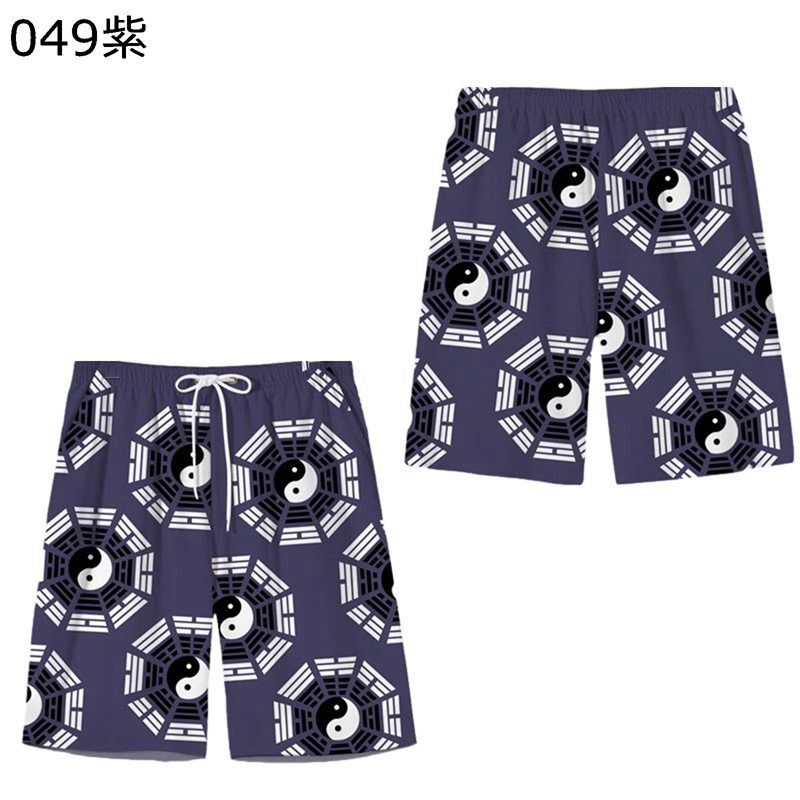 ビーチパンツ 中国風 ショートパンツ メンズ 八卦陣 プリント 水着 海パン サーフショーツ 短パン ビーチ プール 春 夏 水陸両用 パターン設計 速乾性 透気 薄い 爽やか ゆったり デイリー