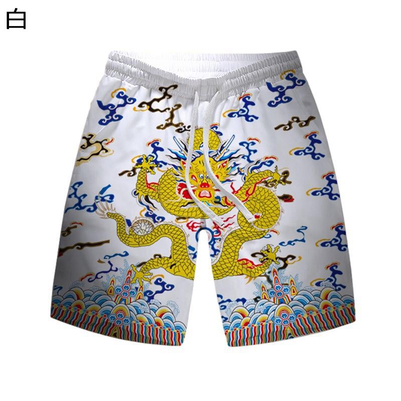 海水パンツ ショートパンツ メンズ ドラゴン柄 龍 ボードショーツ プリント パターン設計 夏用 ウェス..