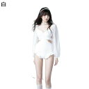 レディース水着 モノキニ オールインワン 背中開き セクシー スイムウェア ビーチウェア 透け感スリーブ UVカット かわいいフリル シンプル 肌守り ワンピ水着 海 温泉浴 海外旅行 オシャレ(4)