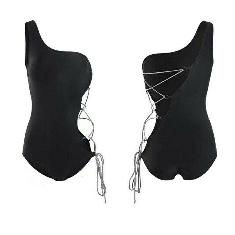 水着 レディース モノキニ オールインワン ビーチウェア ワンピース ワンショルダー アシンメトリー レースアップ 女性らしい セクシー スイムウェア ハイレグ 純色 ビーチ 海 スイミング