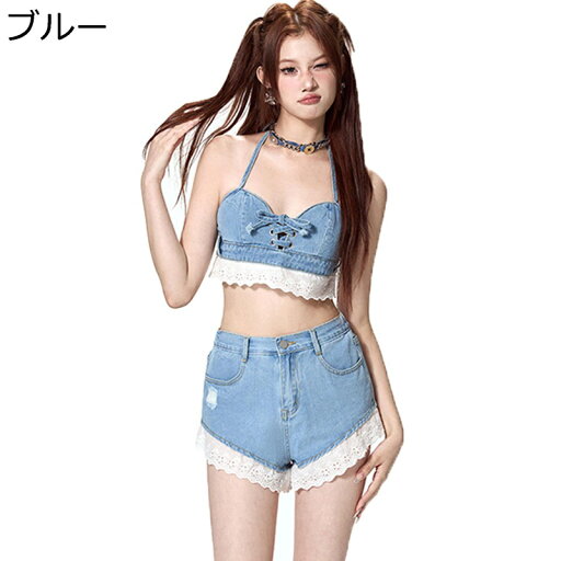 レディース 水着 ビキニ デニム タンキニ 上下セット ホルターネック セクシー かわいい レース飾り スイムドレス ビーチウェア 日焼止め フェミニン 韓国風 海水浴 ビーチ プール トレンド レディース 水着 ビキニ デニム タンキニ 上下セット ホルターネック セクシー かわいい レース飾り スイムドレス ビーチウェア 日焼止め フェミニン 韓国風 海水浴 ビーチ プール トレンド