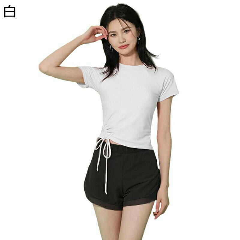ラッシュガード 水着 レディース 上下2点set ショートパンツ 半袖 タンキニ ビーチウェア スイムウェア 日焼止め スポーティー水着 フィットネス シンプル 水陸両用 スイミング 旅行 海
