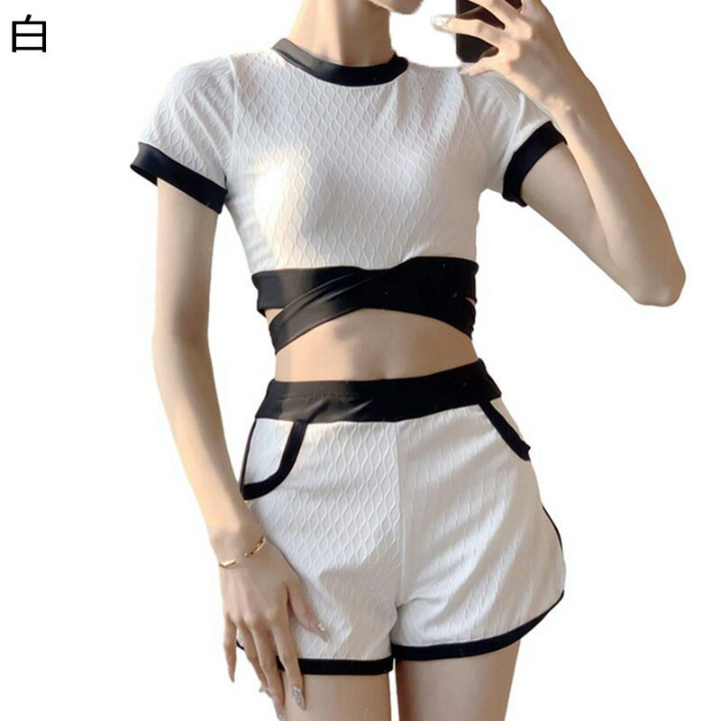 水着 レディース 上下セット スポーティー水着 タンキニ スポーティー水着 ショートパンツ 半袖 紫外線防止 胸パッド付き 無地 スイムウェア ビーチウェア オシャレ ビーチ スイミング 旅行