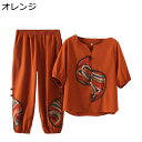 シニアファッション Tシャツ 半袖 上下セット 祖母 お年寄り 切り替え レディース チュニック ロングパンツ エスニック 綿麻 ゆったり 冷感 肌に優しい お...