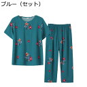 シニアファッション Tシャツ 半袖 チュニック 上下セット 花柄 レディース イージーパンツ 9分丈 シフォン ゆったり 冷感 肌に優しい お出かけ リゾート 敬老の日 プレゼント 祖母 お年寄り 春夏秋