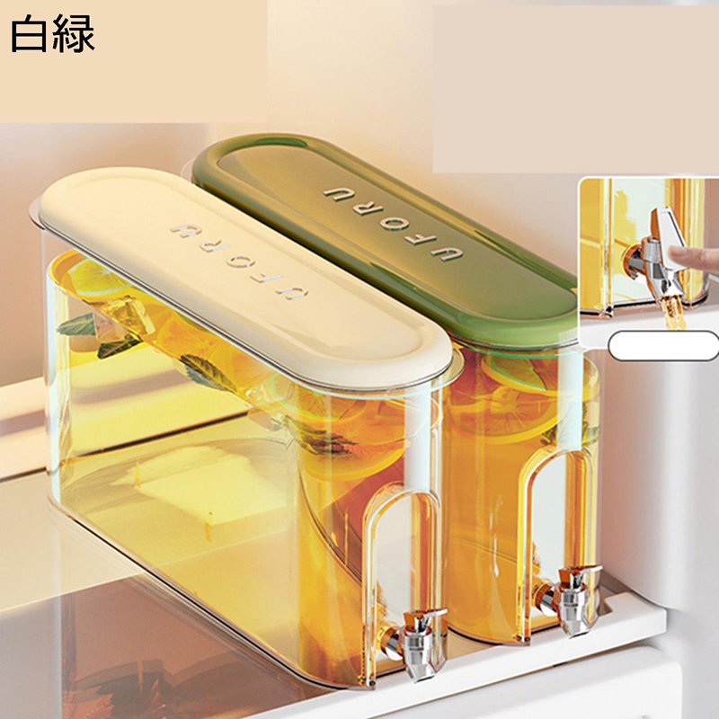 ウォーターピッチャー ドリンクピッチャー 冷水筒 細型 クリア 4L 大容量 蓋付き 家庭用飲料冷蔵庫 横置き 蛇口付き 冷蔵庫ポット 麦茶ポット 省スペース 飲料水バケット ミニウォーターサーバー 麦茶の水筒