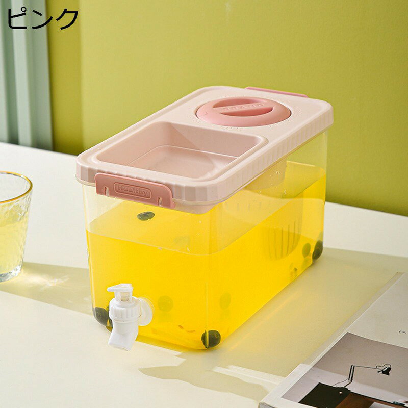 冷蔵庫 ポット ピッチャー 冷水筒 横置き 蛇口付き 水タンク 麦茶ポット DIY 飲料容器 ティーポット 飲料水バケット 4L 飲料水バケット ミニウォーターサーバー 飲み物ディスペンサー