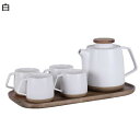 急須セット コップ 4客セット ポット茶器セット ティーカップとティートレイ 家庭用 手作り 茶道 お店用 来客用 自宅用 料亭 旅館 和食器 飲食店 業務用 寿司 新築祝い 贈り物 木トレイ付き