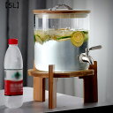 ドリンクサーバー ディスペンサー 蛇口付き ガラス 貯蔵タンク ジャー ガラス クリア 木台付 冷水筒 ガラス 果実酒びん 梅酒サーバー パーティー バー キッチン収納 家庭用 お店(3)