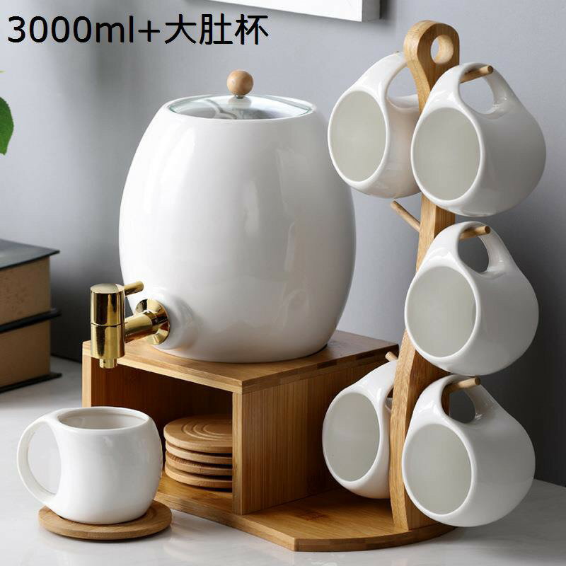 ファミリーサーバーセット 木台付 磁器 ドリンクサーバー セラミック ジャグ 酒器 焼酎サーバー 梅酒サーバー ジュース 陶器 保存容器 家庭用 飲料 冷蔵庫 水 お茶 飲食店 業務用