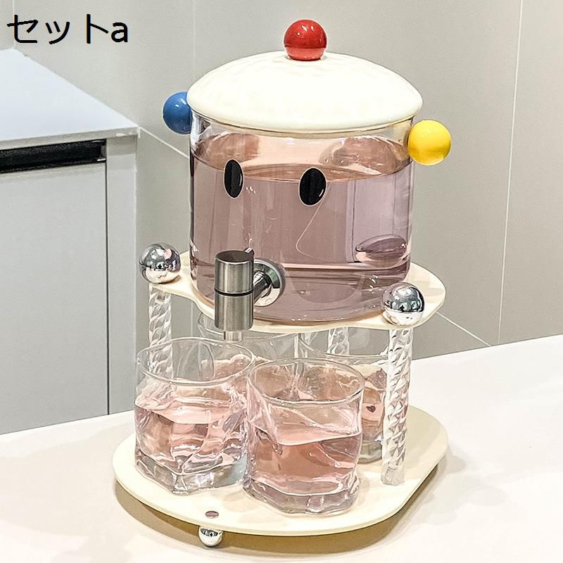 ジャグ タンク ガラス ドリンクサーバー スタンド付き 梅酒 ジュース ビール 保存容器 パーティー バー..