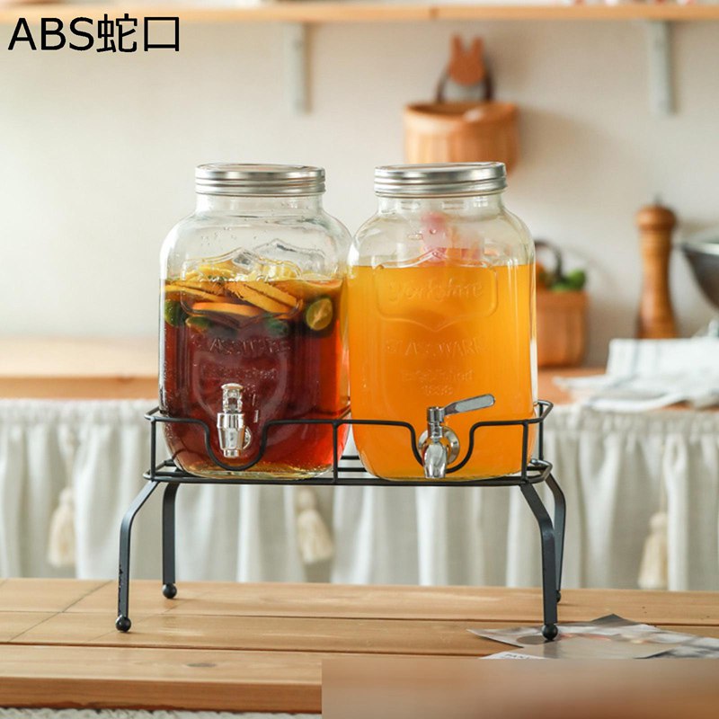 リンクサーバー ガラス 2個セット 蛇口付き水タンク 貯蔵タンク ウォータージャグ ガラス瓶飲料タンク キッチン収納 保存容器 金属台座付き キャンプ 釣り BBQ パーティー 家庭用 業務用