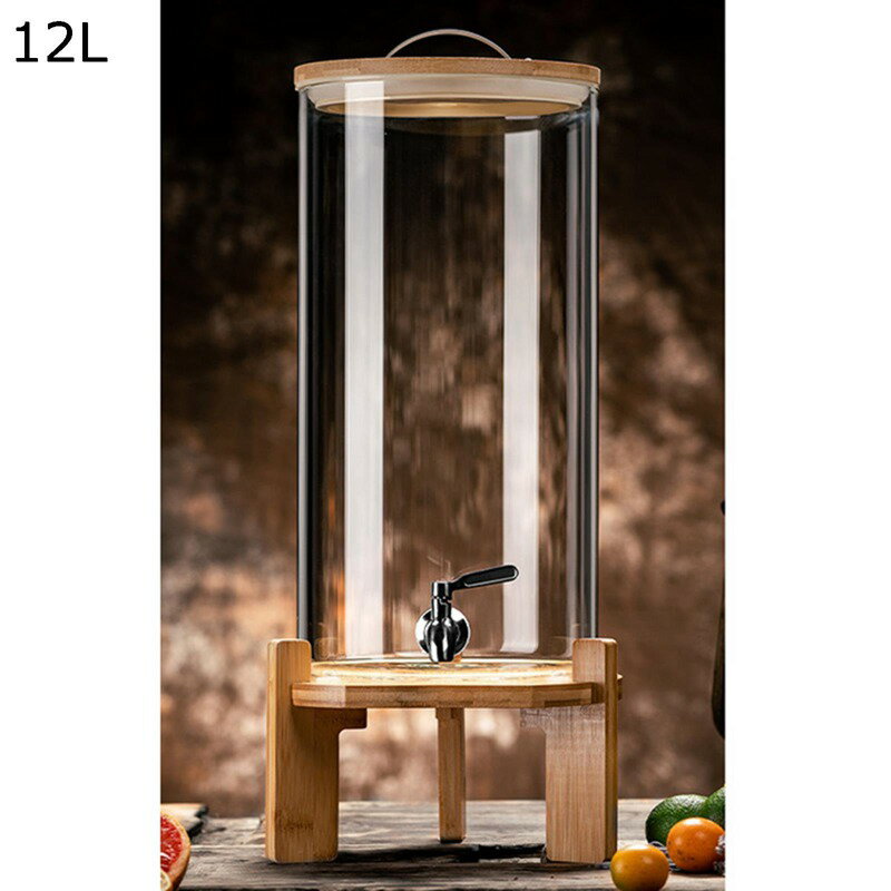 冷水筒 ドリンクサーバー 蛇口付き ガラス貯蔵タンク 果実酒びん ドリンクディスペンサー ガラスポット..