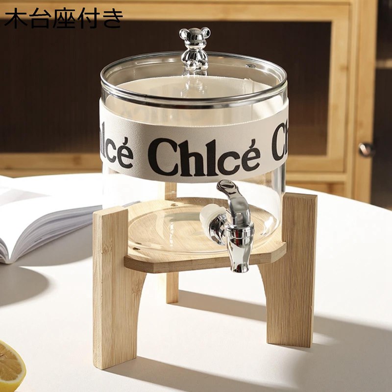 ドリンクサーバー ディスペンサー 竹木台付きピッチャー ウォーターサーバー ジュースディスペンサー ..