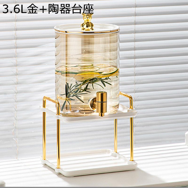 リンクサーバー ガラス 蛇口付き水タンク 貯蔵タンク ウォータージャグ ドリンクディスペンサー キッチ..