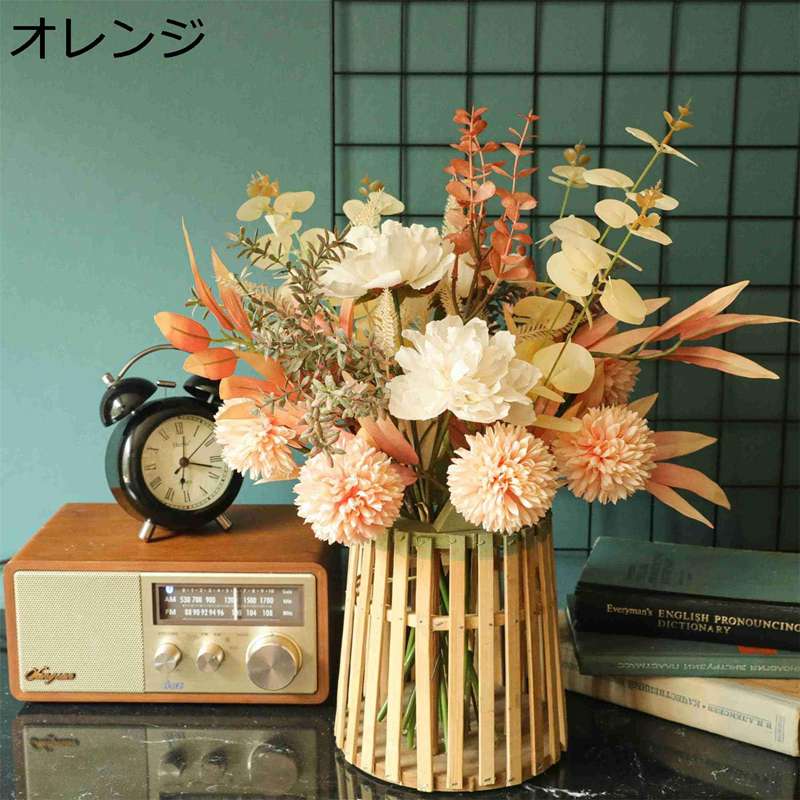 ドライフラワー 花束 造花 ブーケ インテリア ウェディング 結婚式 バラ 菊 秋 DIY パーティー 撮影 美術館 ホーム キッチン パーティー 庭園 オフィス 部屋 飾り人工植物 観賞植物 1束 喫 オレンジ