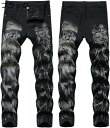 デニムパンツ Gパン メンズ スキニーパンツ 細身 髑髏柄 ウォッシュ 長ズボン デニム JEANS 男性 ベーシック 立体裁断 お洒落 オリジナル オールシーズン パンク系 復刻 アメカジ 定番 リラックス おしゃれ