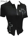 開襟シャツ レディース tシャツ チビT 黒 ニット パンク ゴシック Vネック 半袖 セクシー 暗黒系 クロス スリム タイト ショート丈 重ね着 夏服 へそ出し くびれ 原宿風 地雷系 ゴスロリ かっこいい(4)