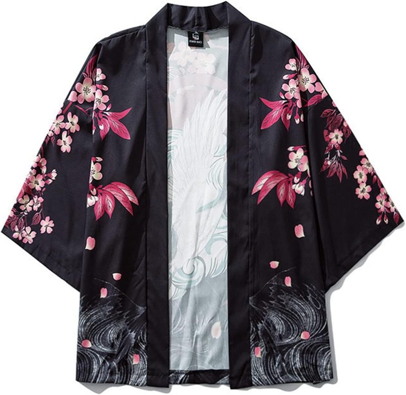 浮世絵 和柄カーディガン 羽織り 和式パーカー 七分袖 シャツ 鶴 桜 プリント 和風 カジュアル メンズ ゆったり レトロ 原宿系 和服 着物 トップス 速乾 吸汗 通気 お肌に優しい 日焼け防止 アウター 春夏秋 お祭り 花火大会