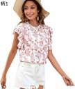 ブラウス レディース シフォンシャツ 夏服 フレンチスリーブ 花柄 大人可愛い オシャレ カジュアル トップス 体型カバー 薄手 通気 ファッション 20代 30代 オフィス 普段着 通勤 通学 S-2XL