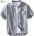 綿麻シャツ ストライプ 半袖 開襟シャツ メンズ カジュアルシャツ トップス 折り襟 カーディガン 重ね着 薄手 通気速乾 肌触りがいい ビジネス ワークウェア 軽い おしゃれ 胸ポケット付き 通学通勤 普段着 春夏秋(4)