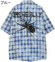 蜘蛛柄シャツ アロハシャツ 夏服 メンズ 前開き 半袖 チェック柄 オーバーサイズ ボタンダウン ビーチシャツ 日焼け止め uvカット 夏祭り 花火大会 薄手 サラサラ 通気速乾 サーフ系 旅行 大人 コーデ