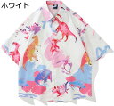 アロハシャツ 半袖シャツ メンズ レディース 恐竜柄 折り襟 夏服 原宿風 総柄 かわいい グラフィティプリント ストリート ゆったり 軽量 薄手 日焼け止め 速乾吸汗 通気 トレンド お祭り 海水浴 ビーチ カジュアルシャツ M-XL