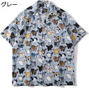 プリントシャツ 猫柄 アロハシャツ 夏服 メンズ 襟付き 半袖 オーバーサイズ ボタンダウン カジュアルシャツ 日焼け止め UVカット ビーチ リゾート 薄手 軽量 吸汗通気 イベント 通学通勤 かっこいい