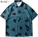 アロハシャツ メンズ レディース 半袖 ハワイシャツ 猫柄 薄い 軽量 開襟 かわいい黒ネコ 春夏 UVカット ねこプリント ハワイ風 ポケット 速乾性 体型カバー デイリー カップル サマーシャツ