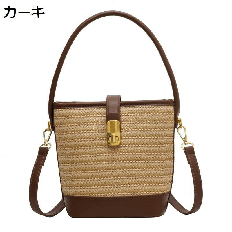かごバッグ 手編みバッグ 大容量 手提げカバン バケツバッグ 革 夏祭り ビーチバッグ ナチュラル 草編み サマーバッグ 手作り 軽量 収納簡単 スマホ/財布/小物収納 可愛い 女の子 女性 ボヘミア おしゃれ