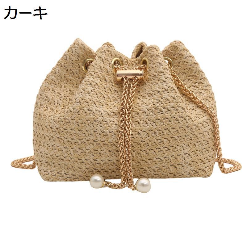 ショルダーバッグ 手提げ カゴバッグ ハンドメイド 巾着 ストロー レディース 可愛い サマーバッグ
