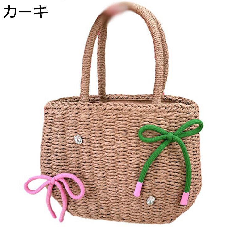 編みバッグ カゴバッグ ペーパー素材 肩掛けバッグ バケツ 蝶結び ハンドバッグ 夏用 手織りバッグ 巾着 レディース デート お出かけ 通勤 旅行用 大容量 小物入れ 便利 可愛い 学生 女の子 サマーバッグ