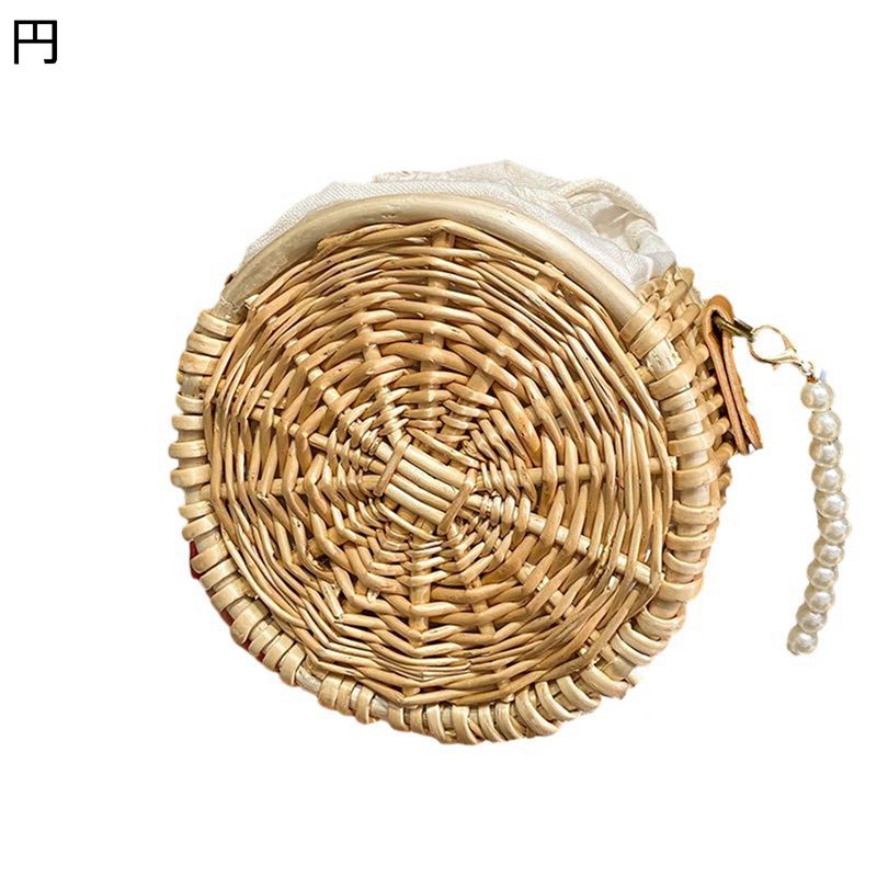 編みバッグ カゴバッグ 円 巾着 ストロー ショルダーバッグ ワンハンドルバッグ 夏用 草編みバッグ