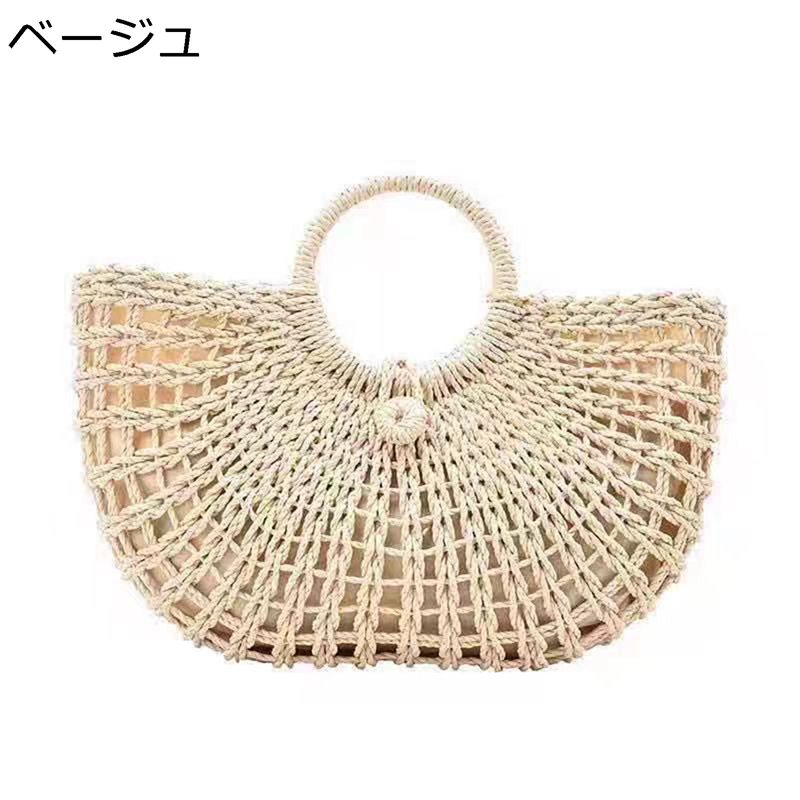 かごバッグ 手織りバッグ 大容量 手提げカバン リング持ち手 お祭り 出掛け リゾートバッグ ストロー サマーバッグ 手作り 軽量 収納簡単 小銭 鍵 小物入れ 便利 可愛い 女の子 女性 花火大会 海辺 ギフト