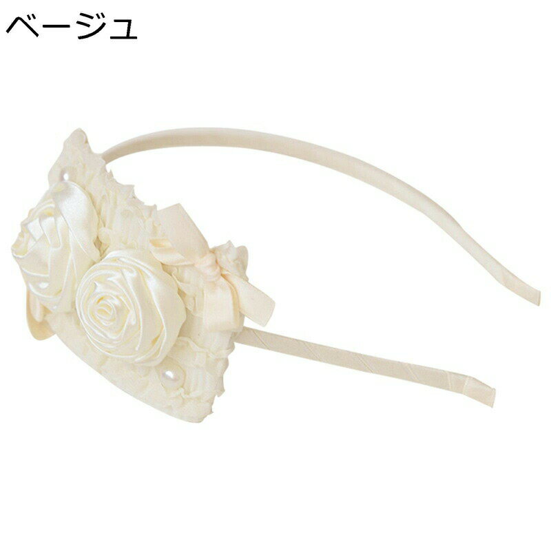 カチューシャ 髪飾り ヘッドドレス ロリータ Lolita リボン 白 パール 花 薔薇 バラ ローズ 姫系 少女 かわいい お嬢さん 簡約 シンプル レディース 萌え系 超キュート お人形 甘ロリ 宮廷風