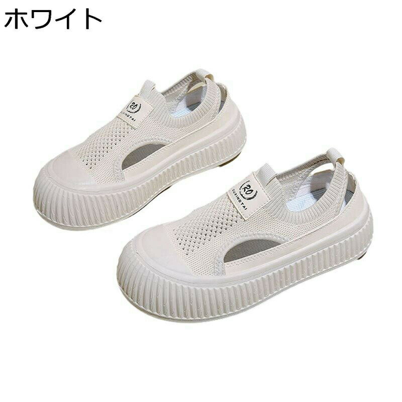 スニーカーサンダル サンダル フラット レディース クローズトゥ ニット スリッポン メッシュ ニット ..