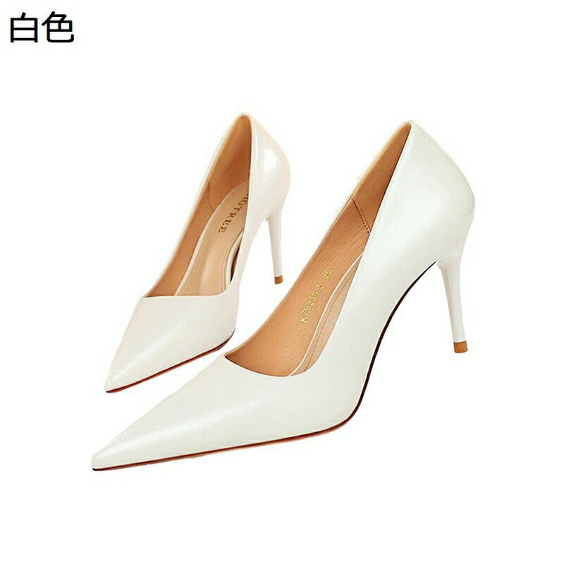 ハイヒールパンプス レディース パンプス エナメル 8.5cm細ヒール 欧美風 無地 シンプル 大きいサイズ ..