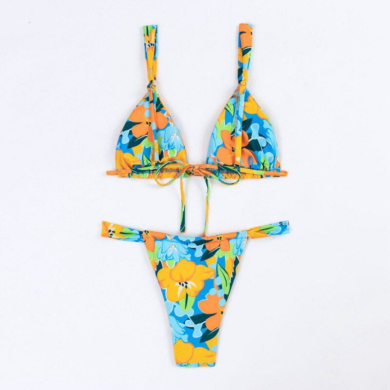 ビキニ 水着 レディース 2点セット 三角ビキニ 花柄水着 セクシー ブラジリアン ビーチウェア バスト盛れる Tバック ハイウエスト パッドあり フェミニン 欧米風 シンプル 温泉 海水浴 水泳