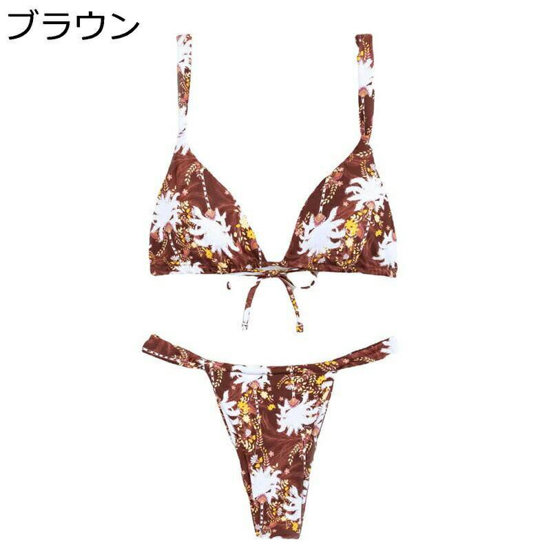 ビキニ 水着 レディース 2点セット 三角ビキニ 花柄水着 セクシー ブラジリアン ビーチウェア バスト盛れる Tバック ハイウエスト パッドあり フェミニン 欧米風 シンプル 温泉 海水浴 水泳