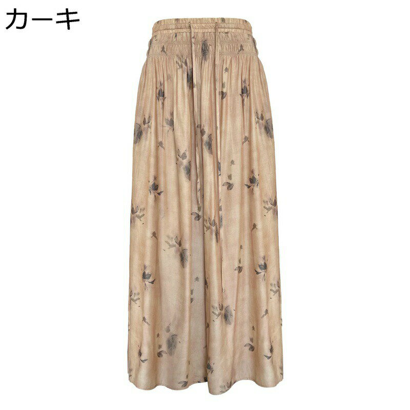 キュロットパンツ 花柄 ロングパンツ レディース ワイドパンツ ドレープ スカーチョ 薄手 ロング丈 ゆったり きれいめ スカート風 ビッグシルエット バギーパンツ 通気 優雅 体型カバー