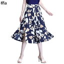 花柄ワイドパンツ キュロット ガウチョパンツ 婦人 レディース 7分丈 M-4XL クロップドパンツ ガウチョ aライン 薄手 スカート風 体型カバー 大きいサイズ シニア 優雅 夏 着痩せ 高齢者