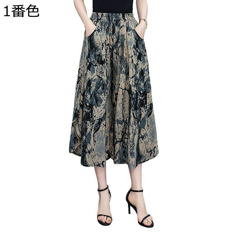 キュロットパンツ 花柄 婦人 ワイドパンツ レディース ガウチョパンツ aライン 夏 7分丈 ドレープ 薄手 XL-4XL ひんやり 体型カバー 美脚 ショットパンツ バギー 極太 大きいサイズ 中高年 お年寄り