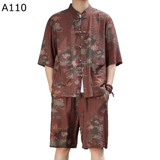 シャツ チャイナ服 メンズ 2点セット ショートパンツ 半袖シャツ 書道柄 大きいサイズ 中華服 上下セット トップス 薄手 短パン 立ち襟 爽やか オーバーサイズ カンフー服 太極拳服 シンプル おしゃれ 春夏