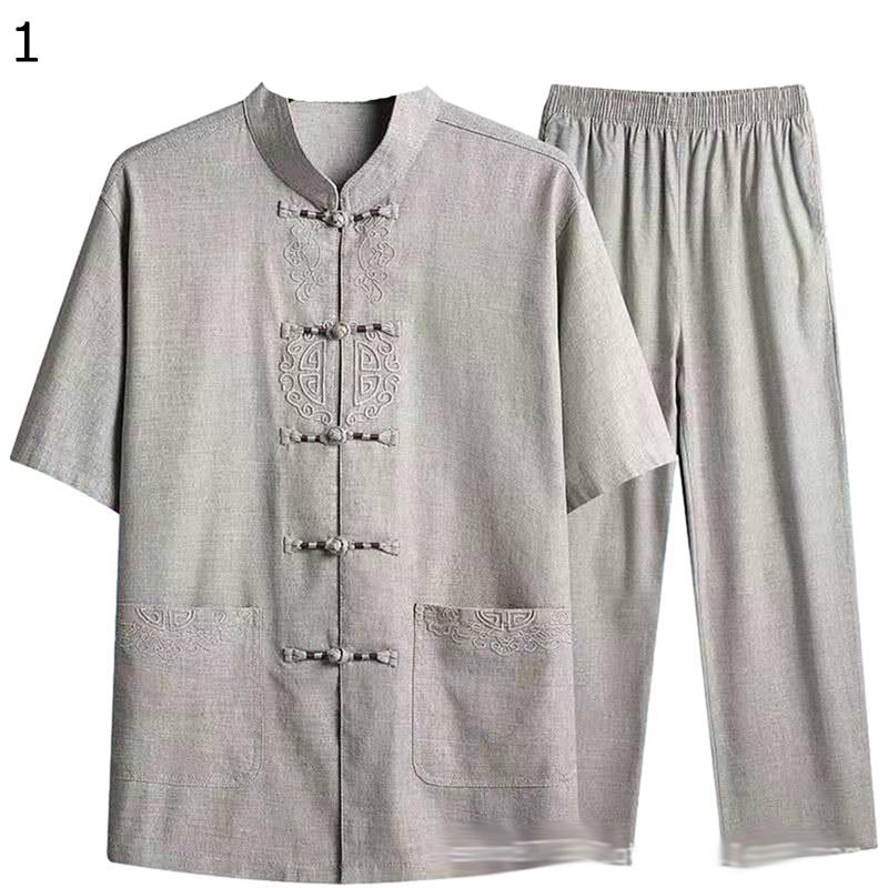 半袖シャツ チャイナ服 中国風シャツ チャイナ風 小さいサイズ メンズ リネン 夏服 ロングパンツ 2点セット 立ち襟 春夏 唐装 漢服 太極拳 武術服 薄い ...